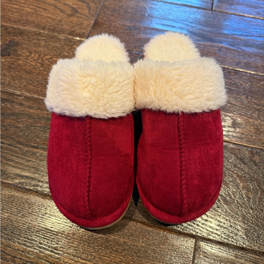 Women's Red Slippers with Cream Fur Lining